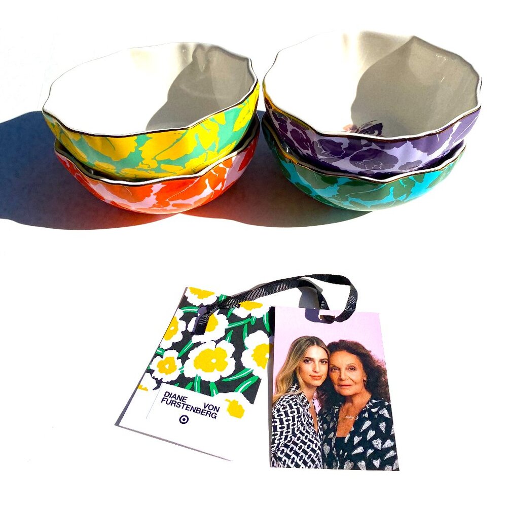 DFV x Target "Floral Toile" berry bowls, stoneware, set of four (4)